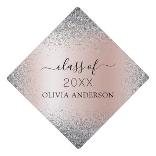 Class of 2022 Blush Pink Silver Glitter Graduation Graduation Cap Topper