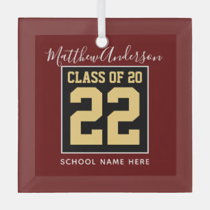Class of 2022 Burgundy Black and Gold Graduation Glass Ornament