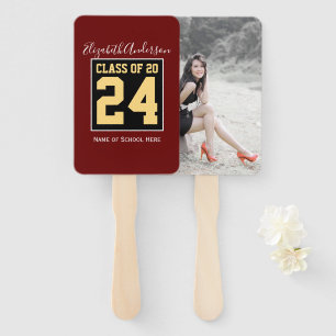 Class of 2022 Burgundy Black Gold Graduation Photo Hand Fan