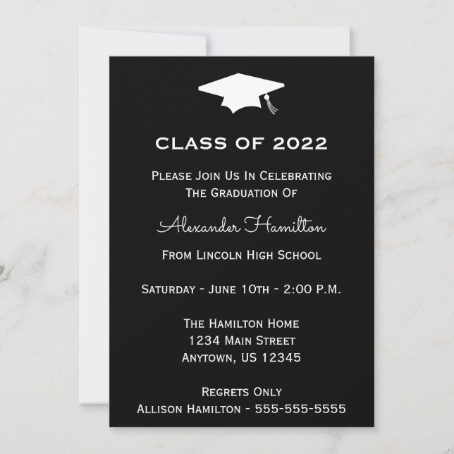 Class Of 2022 Cap Graduation Invitation (Black) (Front)