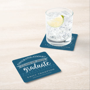 Class of 2022 Congratulations Graduation Party Square Paper Coaster