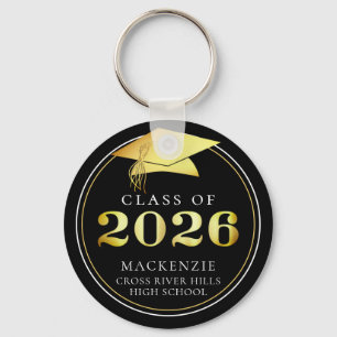 Class of 2022 Elegant Black Gold Personalized Keychain