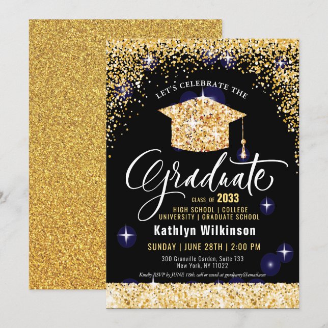 Class of 2022 Elegant Gold Glitter Graduation  Invitation (Front/Back)