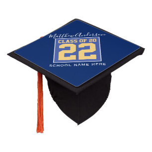 Class of 2022 Elegant Royal Blue & Gold Graduate Graduation Cap Topper