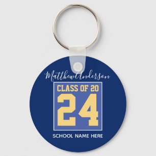 Class of 2022 Elegant Royal Blue & Gold Graduation Keychain