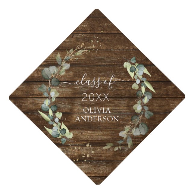 Class of 2022 Eucalyptus Greenery Graduate Rustic Graduation Cap Topper (Front)