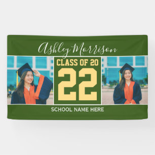 Class of 2022 Forest Green & Gold Graduation Photo Banner