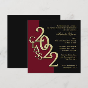 Class of 2022 Grad Burgundy and Gold Graduation Invitation