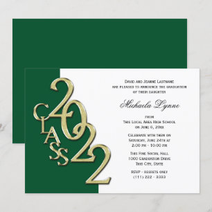 Class of 2022 Grad Gold and Green Invitation