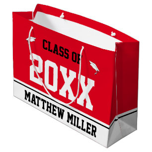 Class of 2022 Grad's Name Red Black White Template Large Gift Bag