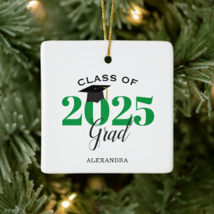 Class of 2022 Graduate Modern Green and Black Ceramic Ornament