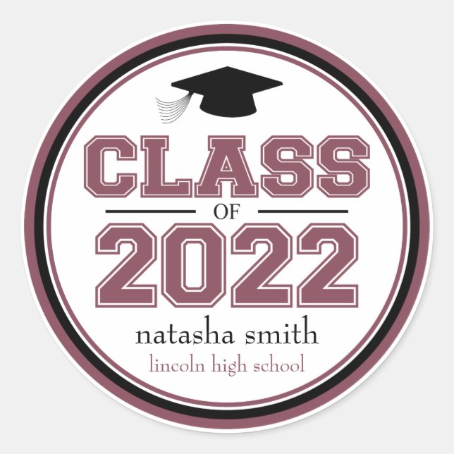 Class Of 2022 Graduation Favour (Maroon) Classic Round Sticker (Front)