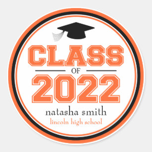 Class Of 2022 Graduation Favour (Orange / Black) Classic Round Sticker