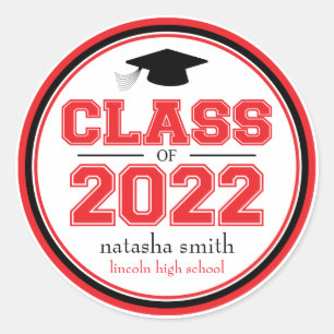 Class Of 2022 Graduation Favour (Red / Black) Classic Round Sticker