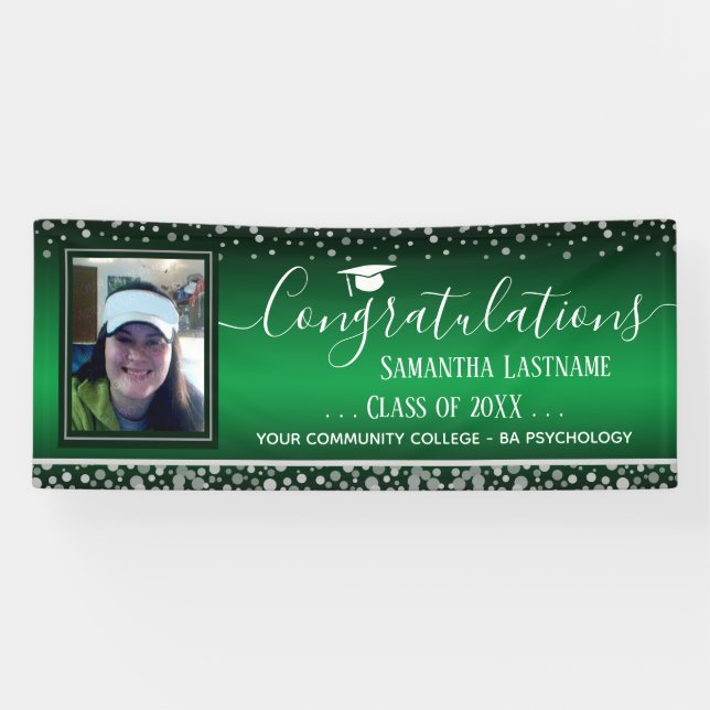 Class of 2022 Graduation Silver Confetti One Photo Banner (Horizontal)