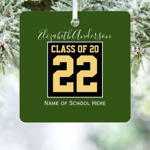 Class of 2022 Green Black & Gold Graduation Photo Metal Ornament