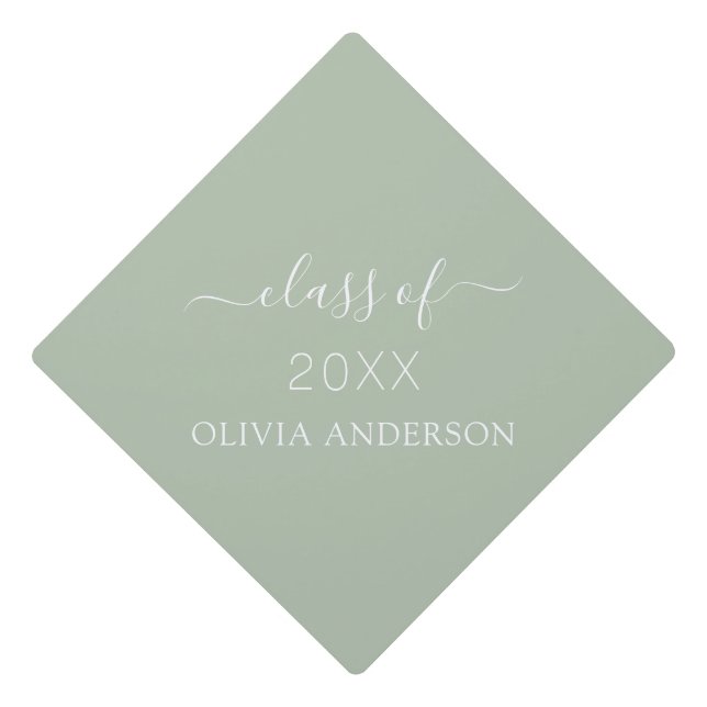 Class of 2022 Green Sage Simple Graduate Graduation Cap Topper (Front)