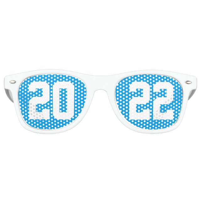 Class of 2022 High School Senior Blue White Retro Sunglasses (Front)