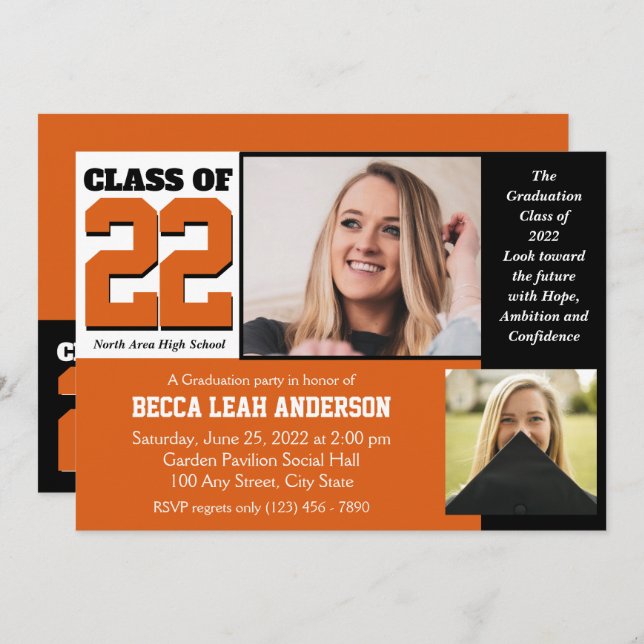 Class of 2022 Hope and Confidence Orange Invitation (Front/Back)
