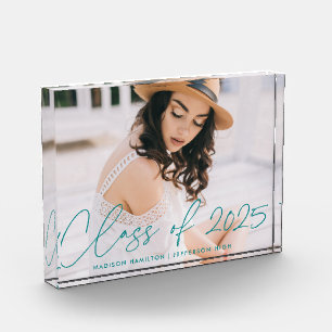 Class of 2022 Modern Teal Script Graduation Photo Block