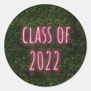 Class of 2022 Neon Print Greenery Graduation Class Classic Round Sticker