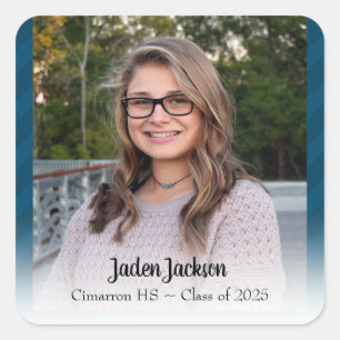 Class of 2022 One Photo Navy and Blue Square Sticker