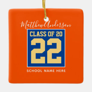 Class of 2022 Orange Blue and Gold Graduation Ceramic Ornament