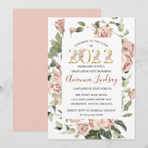 Class of 2022 Pink Rose Floral Graduation Invitati Invitation