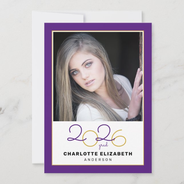Class of 2022 Purple 2 Photo Graduation Invitation (Front)