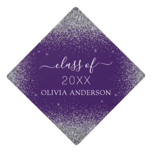 Class of 2022 Purple Silver Glitter Graduate Graduation Cap Topper