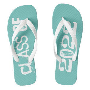 Class of 2022 Senior Graduate Teal White Flip Flops