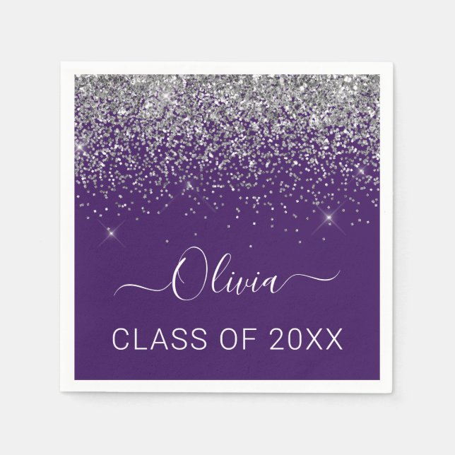 Class of 2022 Silver Purple Glitter Graduate Napkin (Front)