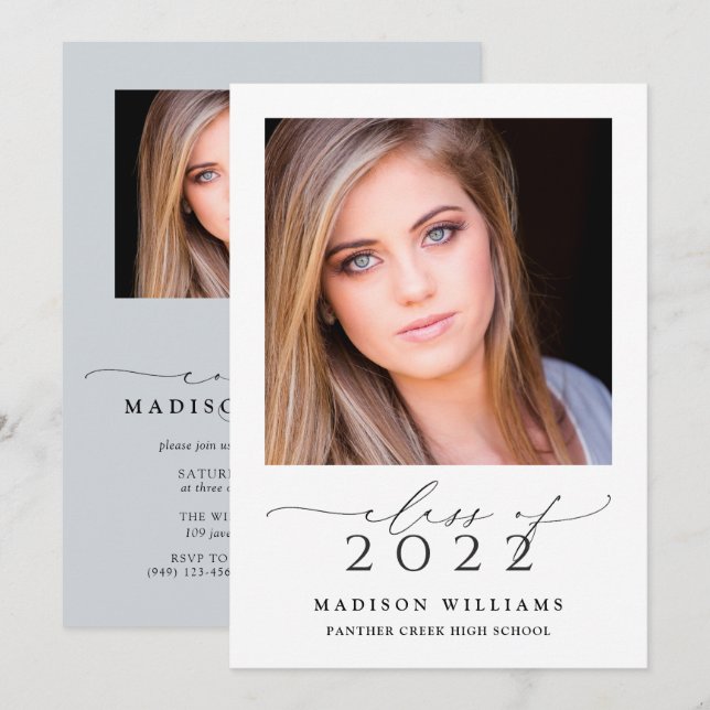 Class of 2022 Simple Blue 2 Photo Graduation Invitation (Front/Back)