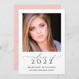 Class of 2022 Simple Pink 2 Photo Graduation Invitation