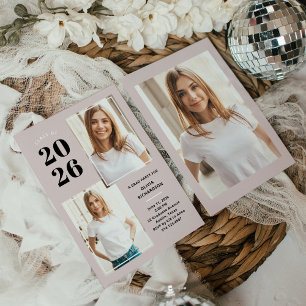 Class of 2022   Three Photo Blush Pink Grad Party Invitation