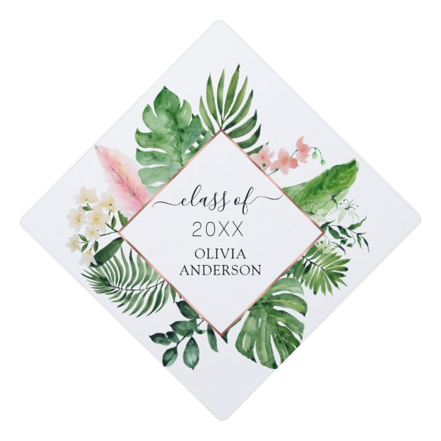 Class of 2022 Tropical Rose Gold Graduate Graduation Cap Topper (Front)