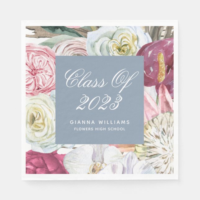 Class of 2022 Watercolor Floral Graduation Napkin (Front)