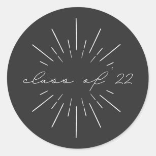 Class of 2022 White Script Line Art Graduation Classic Round Sticker