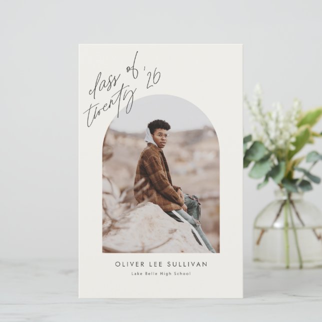 Class of 2023 Beige Arch Graduation Announcement (Standing Front)