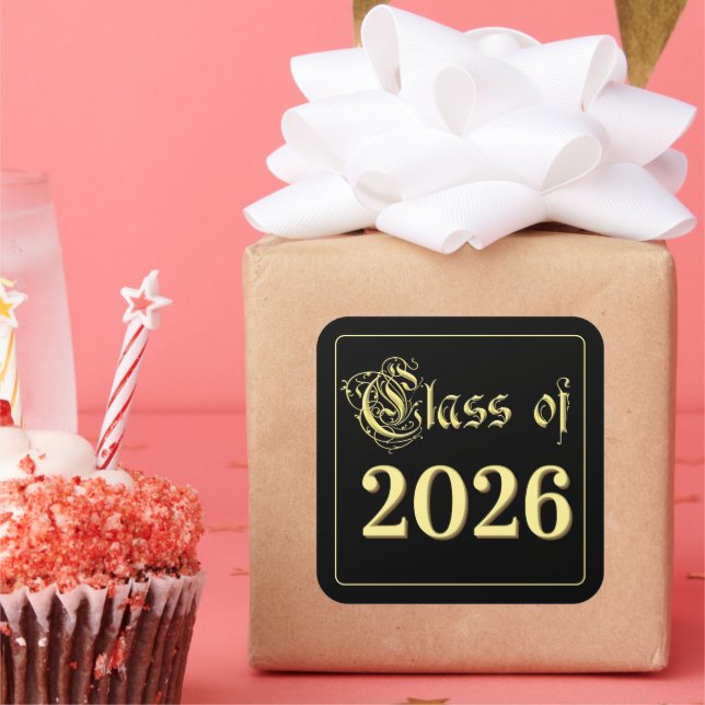 Class of 2023 Black and Gold Graduation Square Sticker (Party)