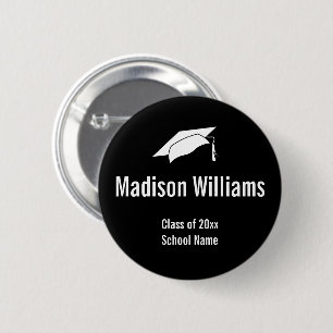 Class of 2023 Black and White Graduate's Name 2 Inch Round Button