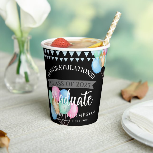 Class of 2023 Black Congratulations Graduation Paper Cups (Insitu)