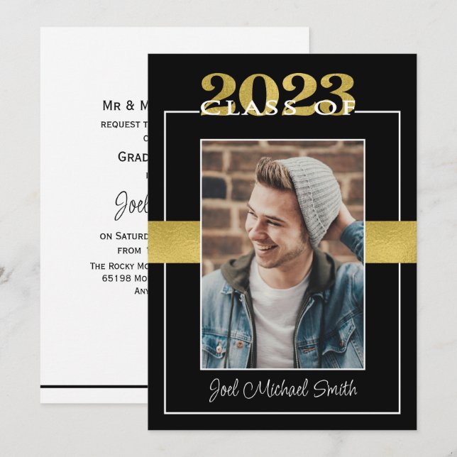 Class of 2023 Black & Gold Graduation Party Invitation (Front/Back)