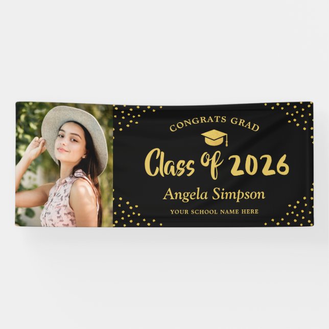 Class of 2023 Black Gold Photo Graduation Party Banner (Horizontal)