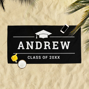 Class of 2023 Black Personalized Graduate Name Beach Towel