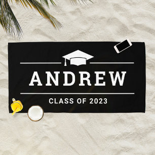 Class of 2023 Black Personalized Graduate Name Beach Towel