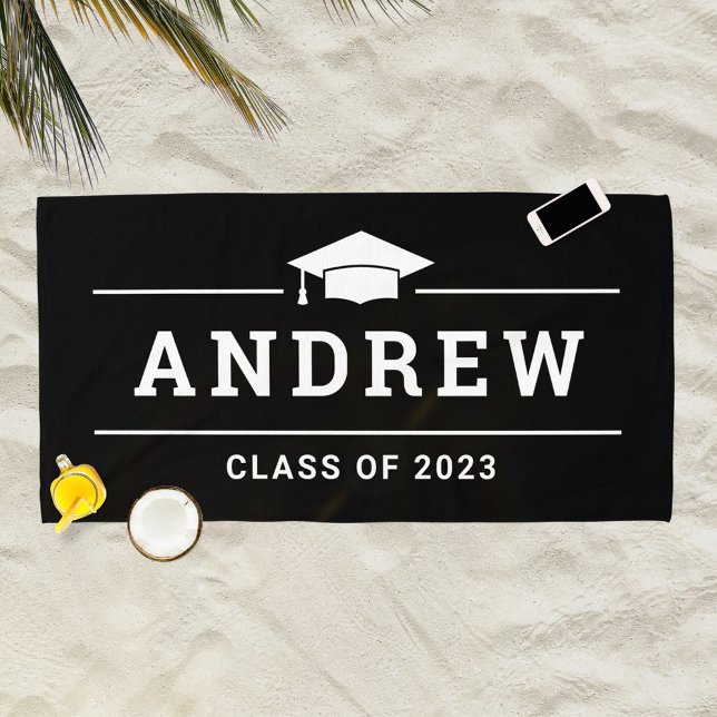 Class of 2023 Black Personalized Graduate Name Beach Towel (Creator Uploaded)
