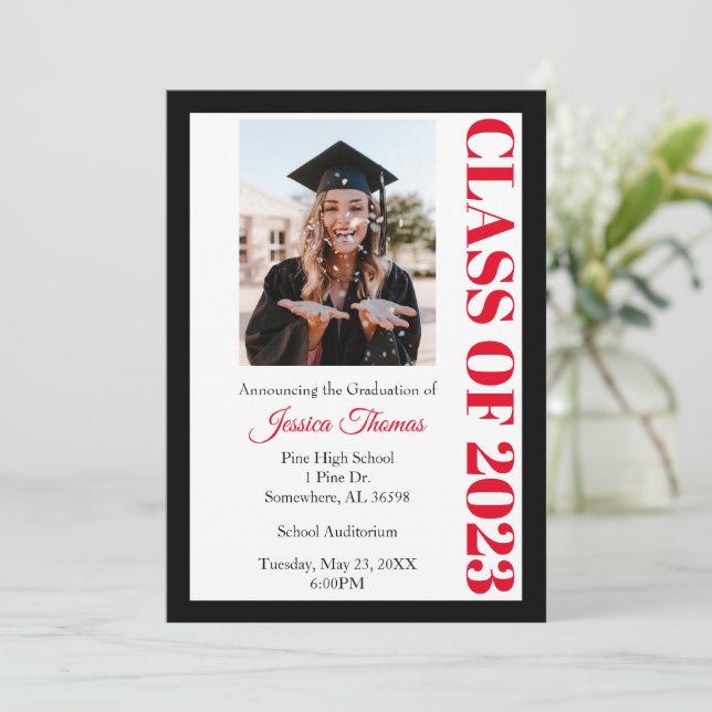 Class of 2023 Black Photo Graduation Invitation (Standing Front)