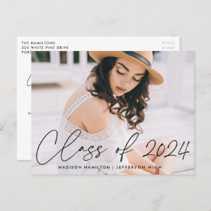 Class of 2023 Black Script Photo Graduation Party Invitation Postcard