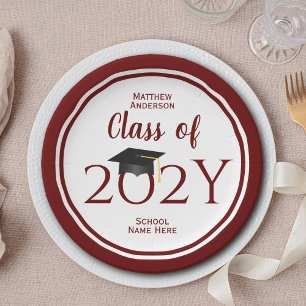 Class of 2023 Burgundy Red Graduate Graduation Paper Plate